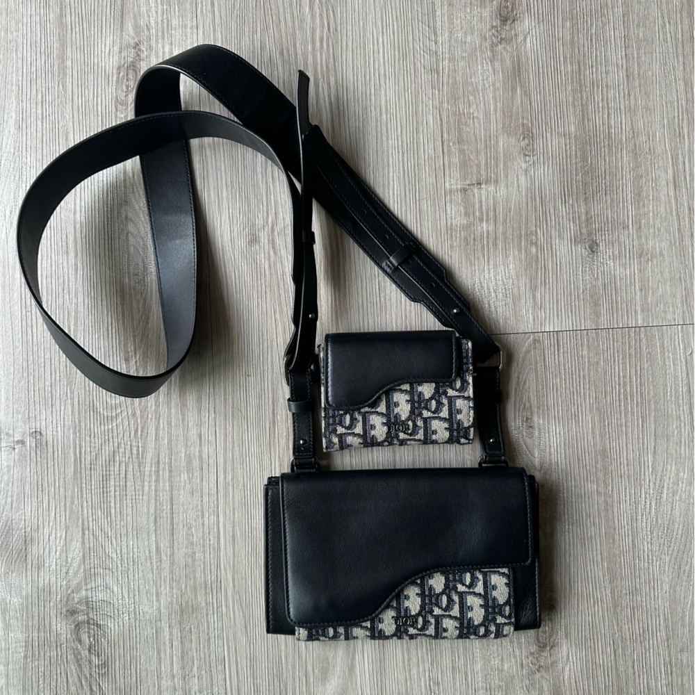 DIOR BEIGE BLACK OBLIQUE CANVAS ELITE SHOULDER POUCH